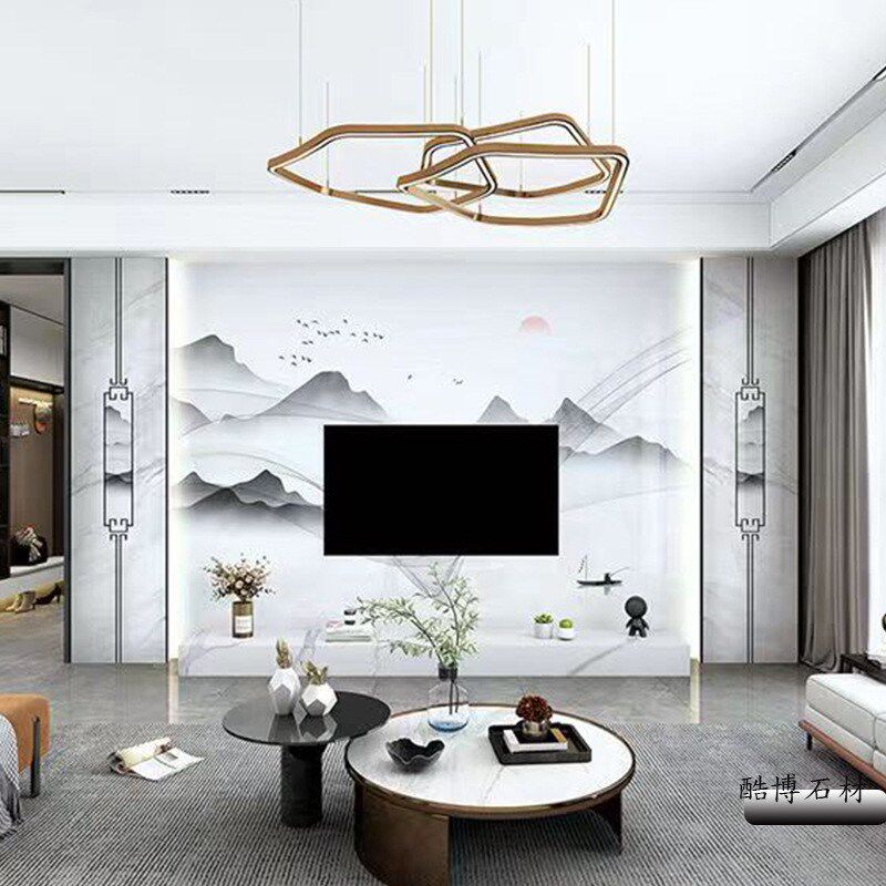 岩板石简约材客l厅电视背景墙现代大理石瓷砖影视墙造型现货