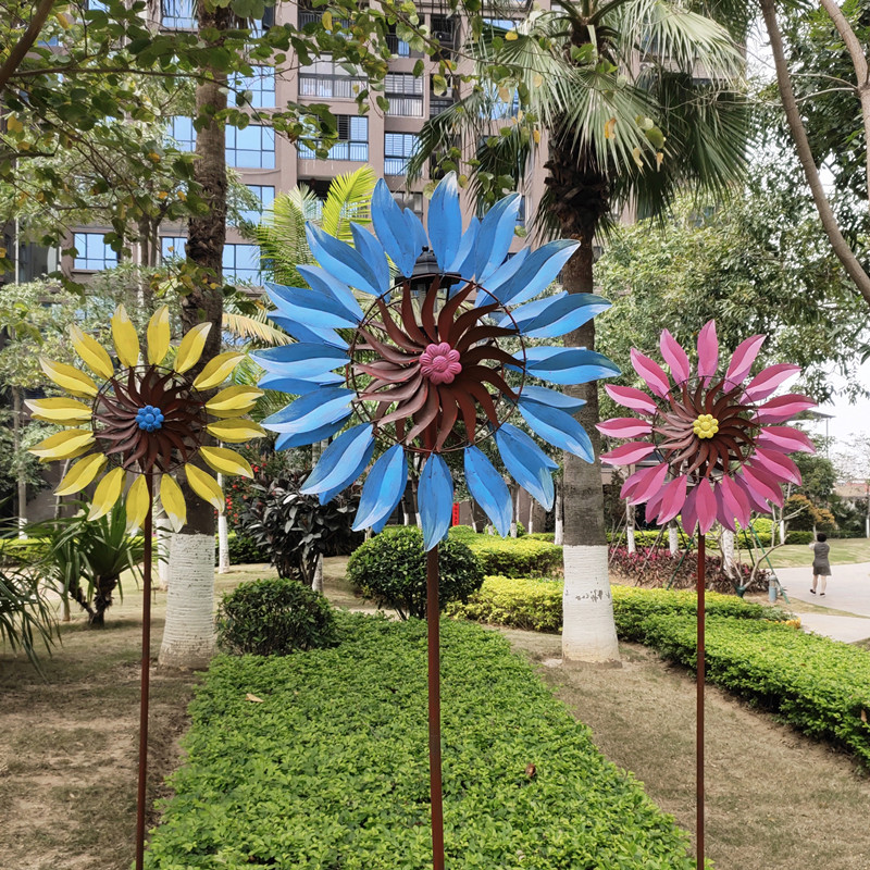 太阳能花朵大风车摆件铁艺户外花园区林装饰旋转庭院农Y庄创意景