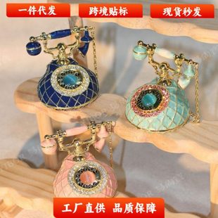 抖音爆款珐琅首饰盒七烧手工艺品复古欧式电话创意摆件家居饰品