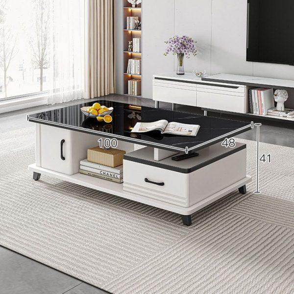 茶几轻奢现代简约客厅家用小户型茶桌子阳台长方形钢化玻璃面茶台