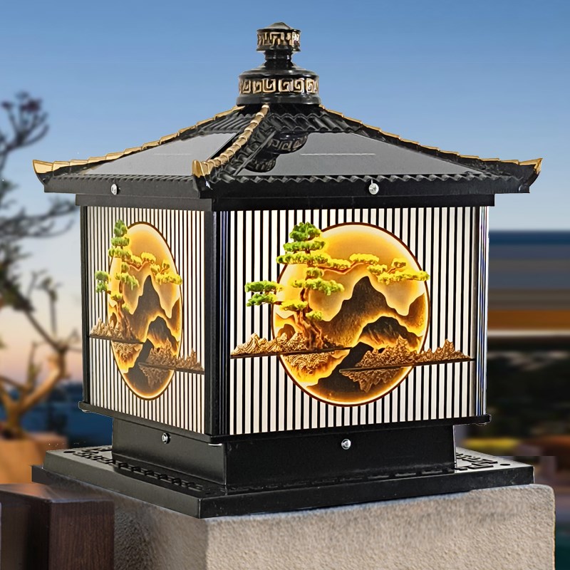 太阳能户外防水柱头灯p别墅围墙花园柱子灯家用庭院大门院墙门柱