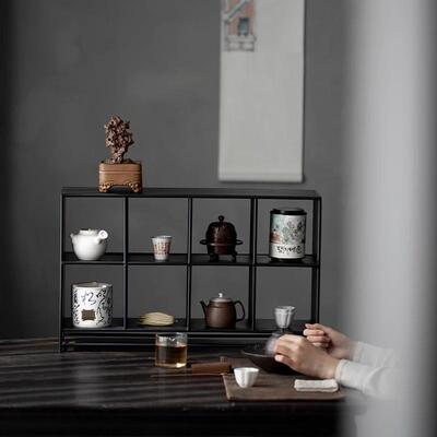 铁艺茶架子茶物具桌上收纳置架小棚博古架多宝阁90310展示架架