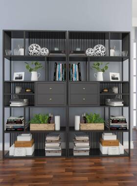 简约现风屏实书柜客厅创意北欧铁艺书架落代地84160木办公室隔断