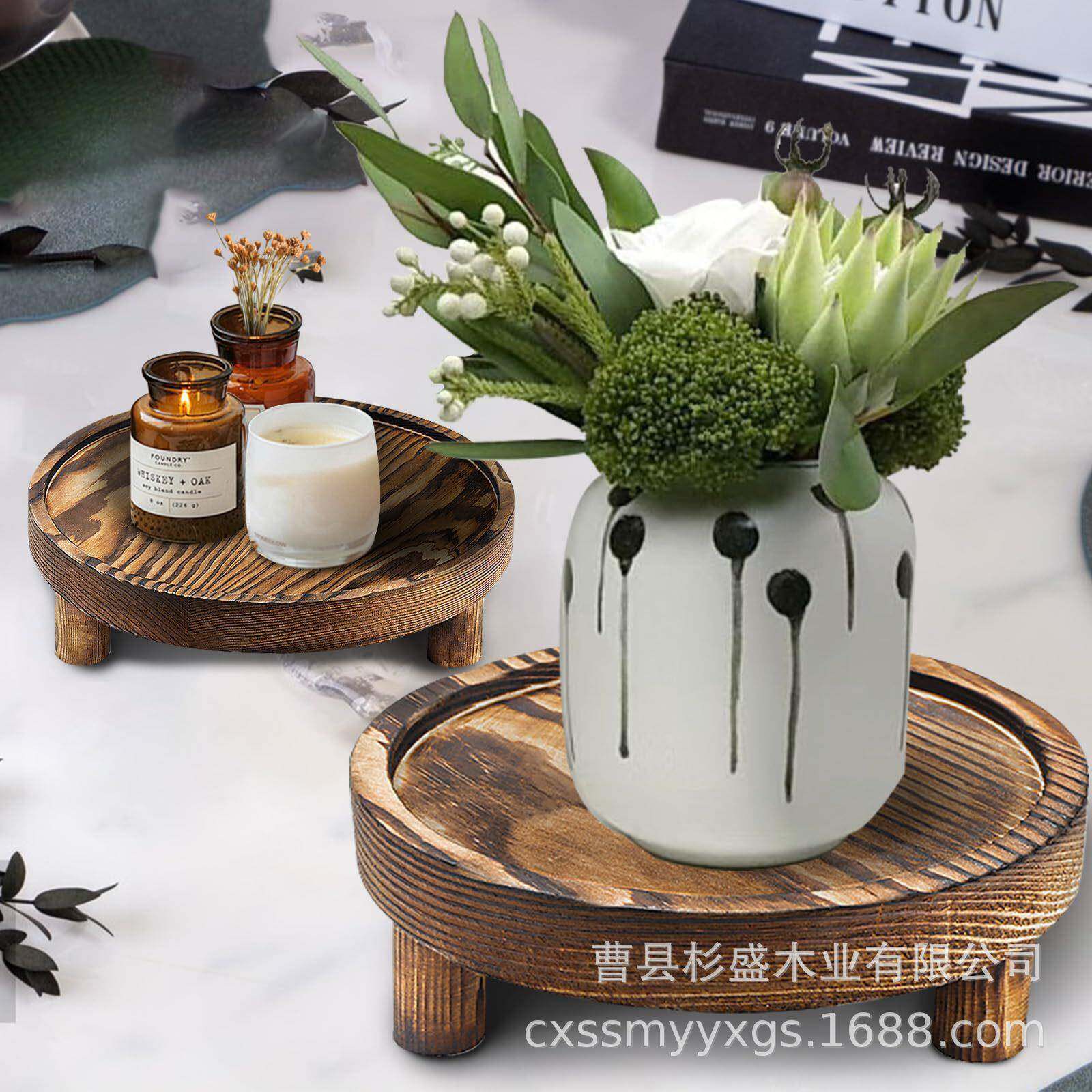 木制摆件支架座阳台花束植底座支架物盆栽底纳底座下午茶早餐底托