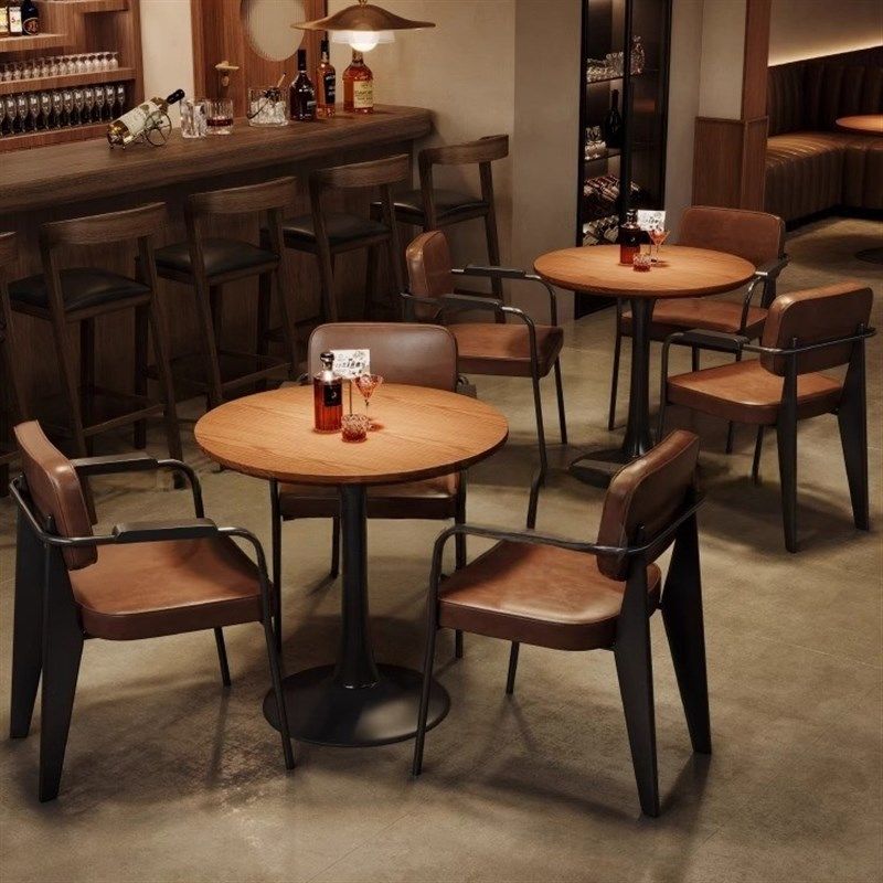 美式复古小酒馆桌椅组合咖啡店清吧商用主题O西餐厅酒吧网红实木