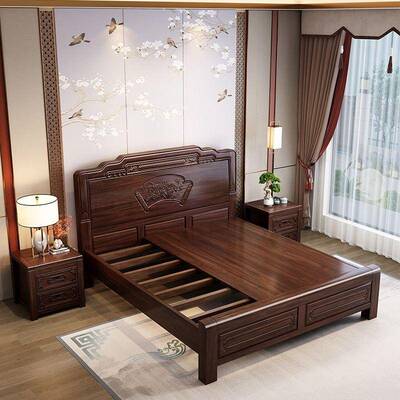明清仿古南美紫木实檀木床全木中906式实古典雕双人主卧1.花8米婚