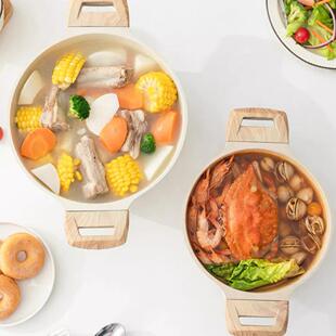 铝压铸一体麦饭石汤锅家用复底煮汤锅蒸煮炖793锅锅粥面锅灶电通