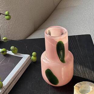 礼玉色玻璃芬顿培水花瓶法式中古HY2023-4轻奢可客厅玄关装饰品摆