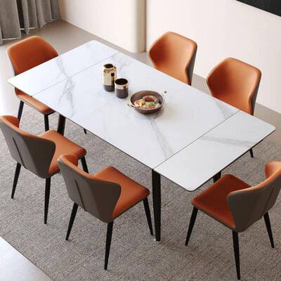 可伸缩抽拉岩板餐桌复合板家用小户型长奢拉伸折轻81348长方形叠
