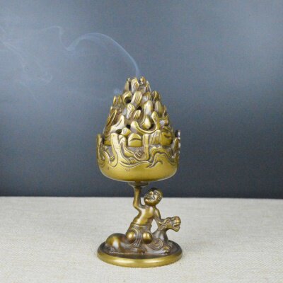 苏工博山炉纯铜仿古盘香炉室内禅意茶道摆件熏香炉铜香炉失蜡铸造