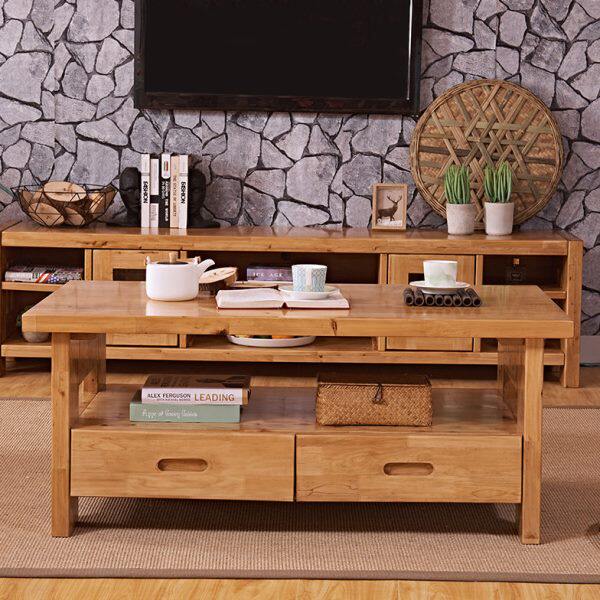 全实木茶几现代中式带抽储物茶几柏木茶桌客厅简约原生态民宿家具