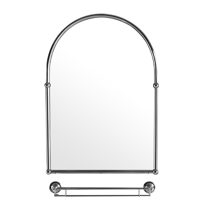 德泊莱 黄铜金色复古化妆镜 壁挂式拱形浴室纯铜S镜子法式欧式风