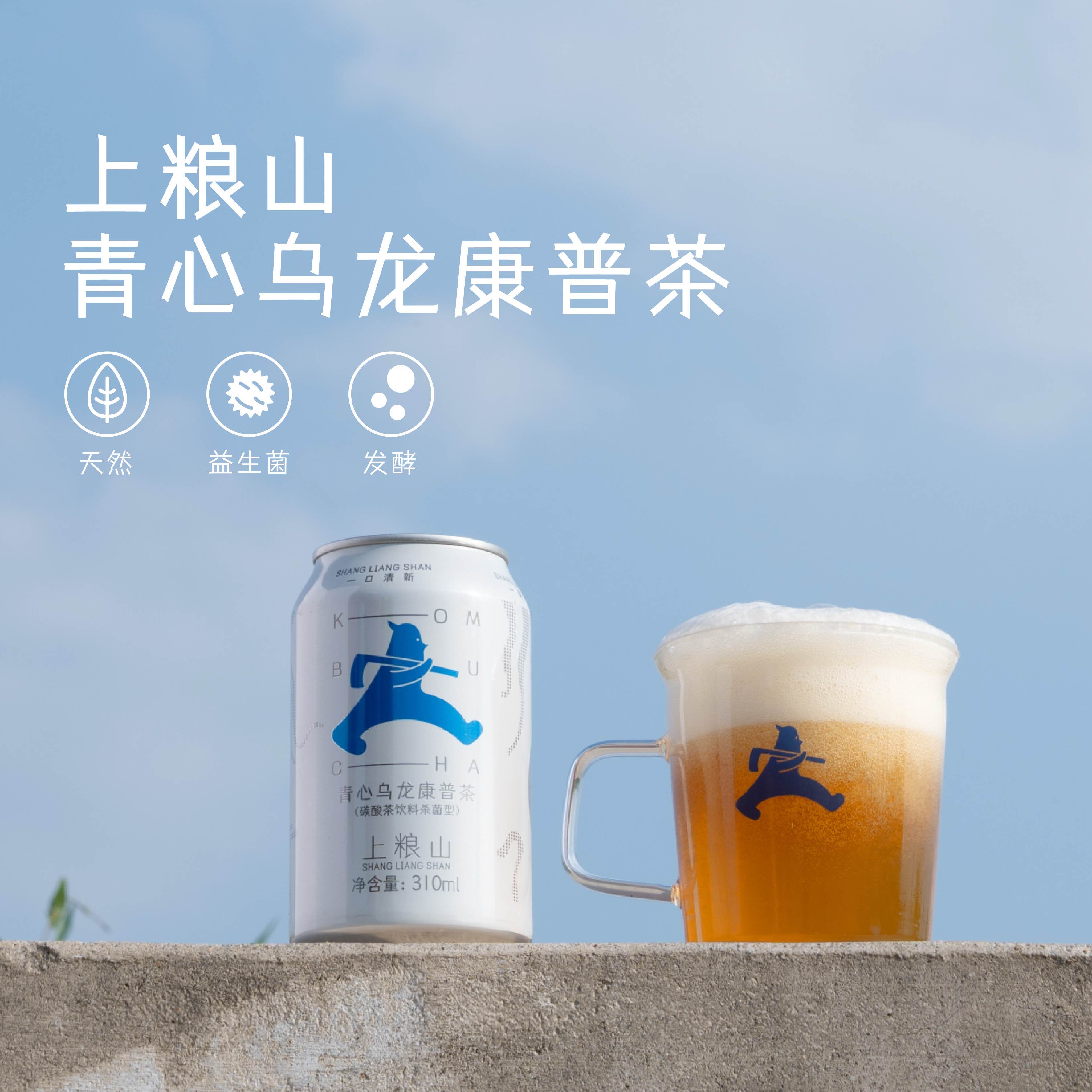 上粮山青心乌龙康普茶气泡发酵碳酸茶益生菌饮料解腻310ml*20罐装