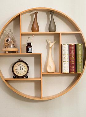 北墙收上实木圆形壁挂网格置架挂饰客RSK厅纳玄关装饰欧隔板储物