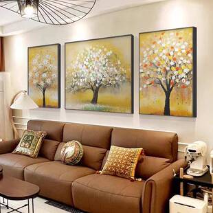?发财树油大村芬画客F779H8HH厅沙发背景寓墙装饰画意好手绘肌理