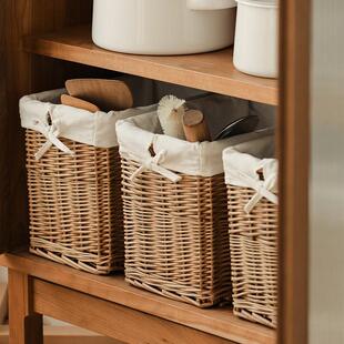 柳编收纳筐厨屉房柜子零食储物日篮纳箱布艺式OGU方形抽整理收储