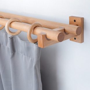 实木窗帘杆罗马杆双杆木质支架民宿木杆现代简约北欧别墅窗帘挂钩