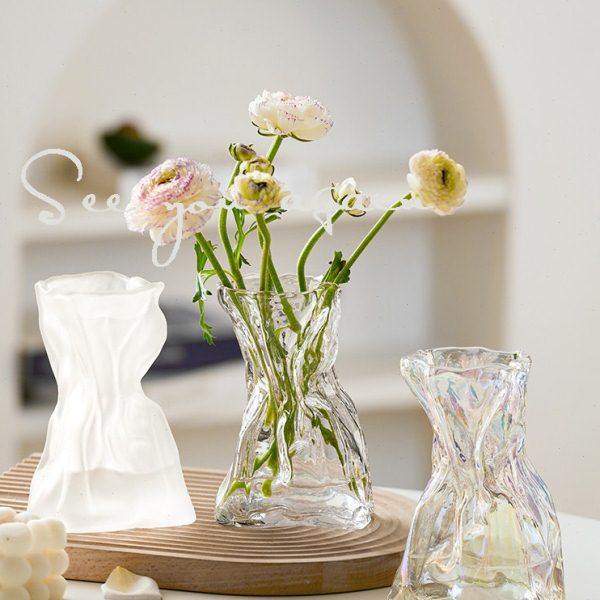 高级感不规则花瓶玻璃透明水培插花玫瑰百合客厅餐桌艺术摆件网红