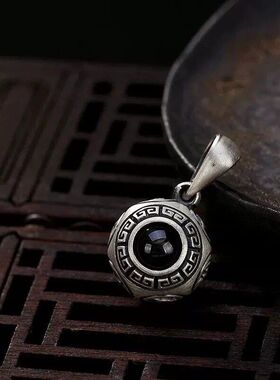 六字真言小佛珠S999纯银复古项链个性女箴锁骨链吊坠纳米法相投影