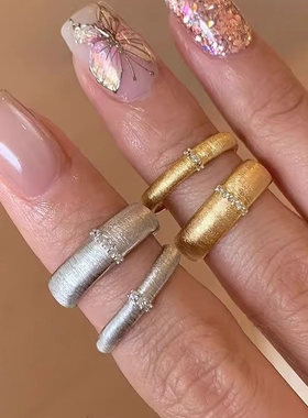 意式复古缎面拉丝开口戒指女款