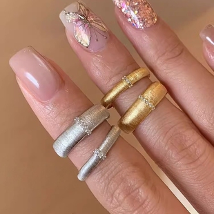 vintage中古指环~金色银色缎面拉丝沙金戒指女款复古意大利回流风