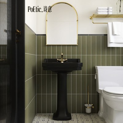 Poetic诗意 法式复古立柱盆欧式洗脸盆阳台金色支架落地式洗手盆