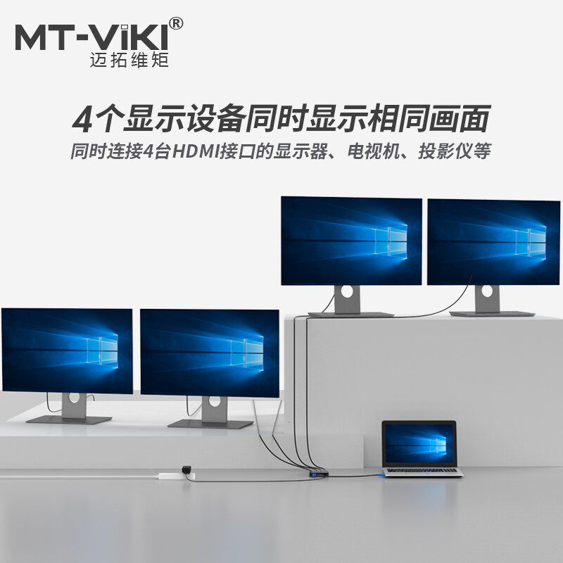 迈拓 1进4出HDMI分配器一分四 高清分屏器 多屏幕同步显示 高清4K