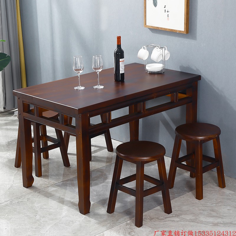 包邮实木桌椅组合烧烤小吃饭店面馆咖啡快餐店小户型碳化长方形桌