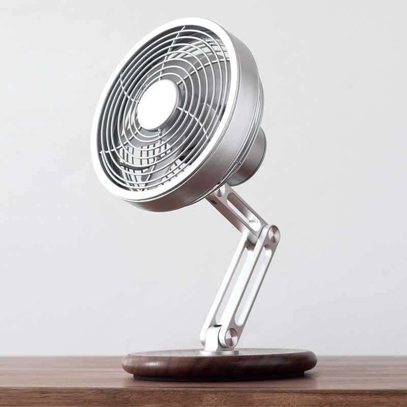 桌面黑胡桃实木金属小风扇家用台式USB充电风扇户外折叠旋转