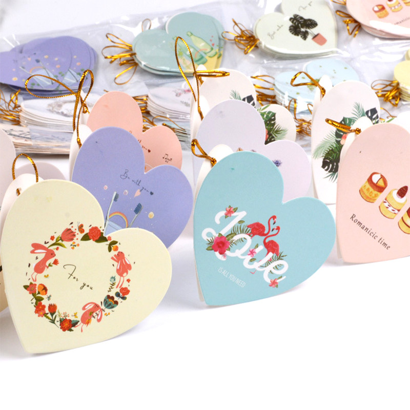 带挂绳韩版创意心形小卡片情人节迷你贺卡节日通用祝福留言许愿卡
