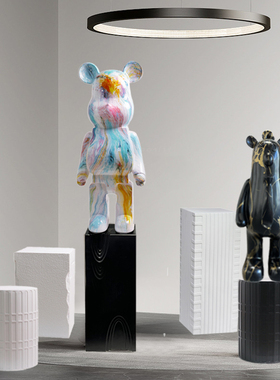 轻奢风大熊摆件落地增高台客厅玄关装饰品底座大堂雕塑摆设品摆台