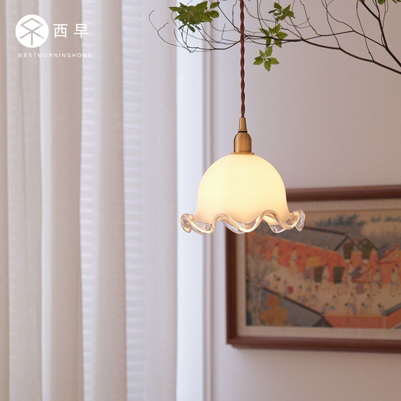 西早 复古法式手工花边玻璃小吊灯 中古餐厅吧台飘窗阳台床头吊灯