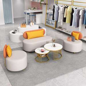 洽谈沙发边茶几套装店铺商用接待休息区单人长条凳子轻奢简约圆桌