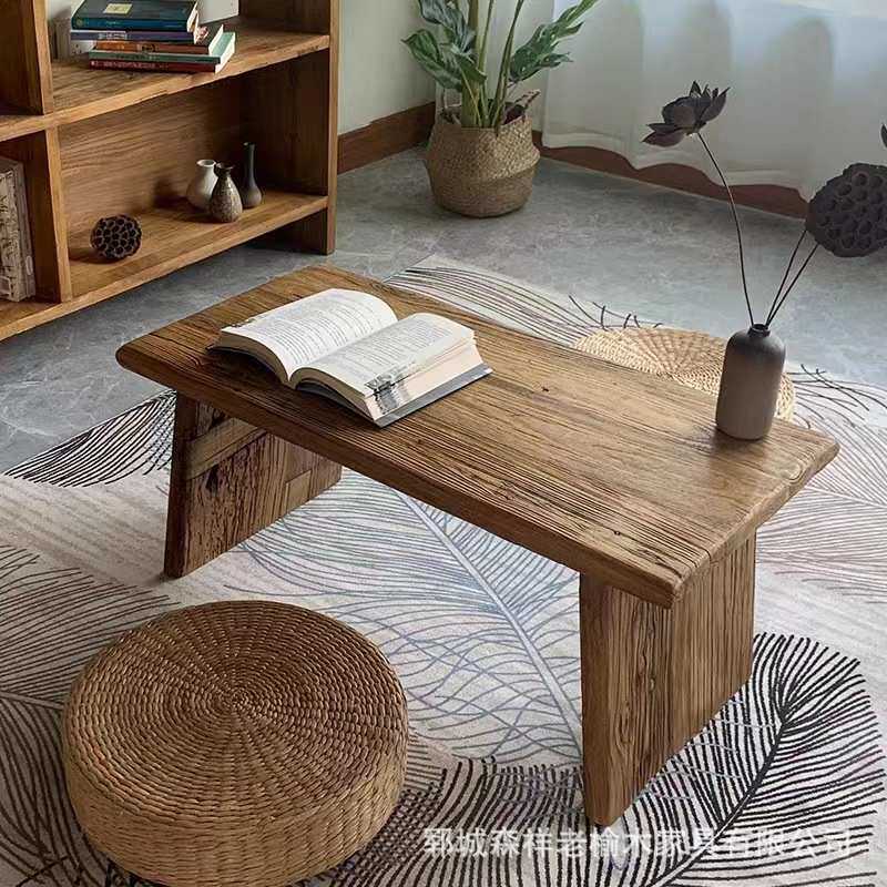 老榆木小茶几全实木禅意茶桌简约小炕桌飘窗实木阳台榻榻米矮茶几