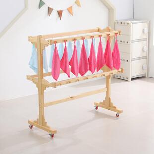 幼儿园实木毛巾架落地可移动置物架毛巾杆儿童毛巾挂杆可折叠