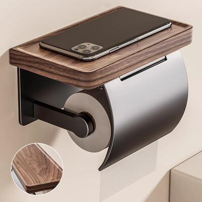 胡桃木卫生间厕纸盒厕所纸巾盒酒店洗手间免打孔放手机卷纸置物架