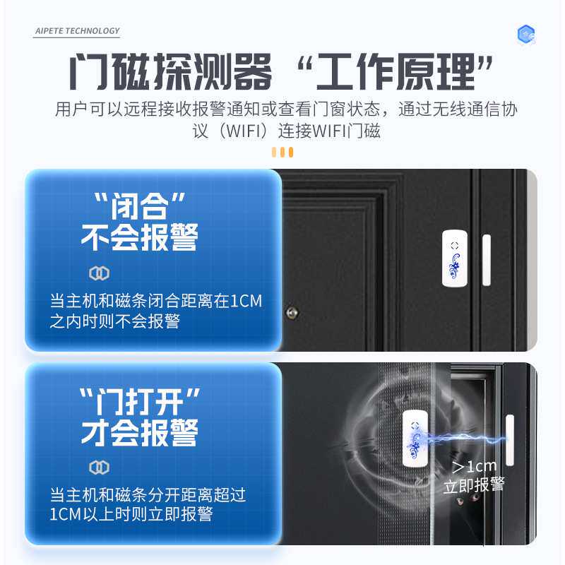 青花瓷门窗防盗报警器门磁探测智能家用无线APP远程门磁探测报警