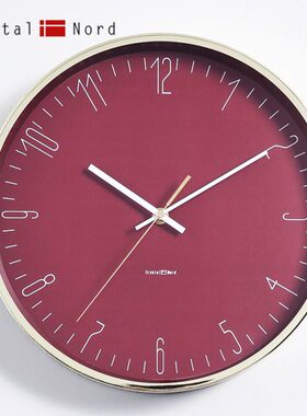 Crystal Nord红色喜庆数字金框挂钟客厅静音时钟北欧简约挂表包邮