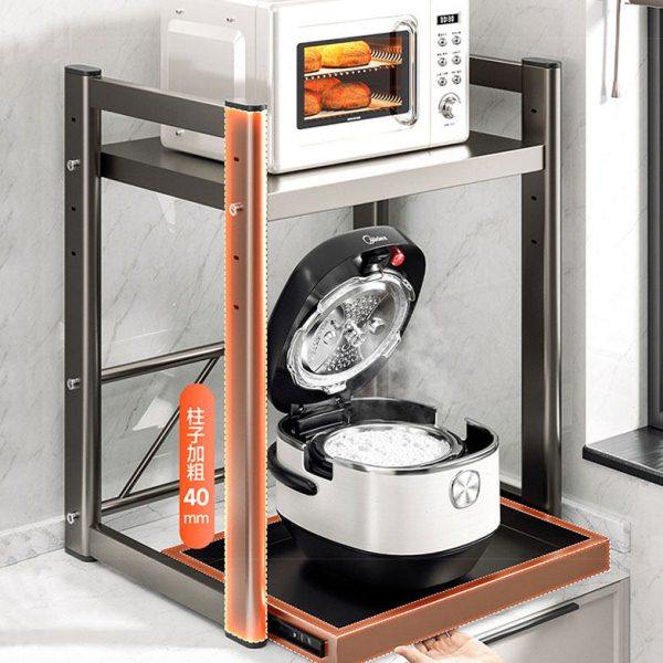 厨房电饭煲抽拉式收纳架台面微波炉电器烤箱小家电抽拉置物架子