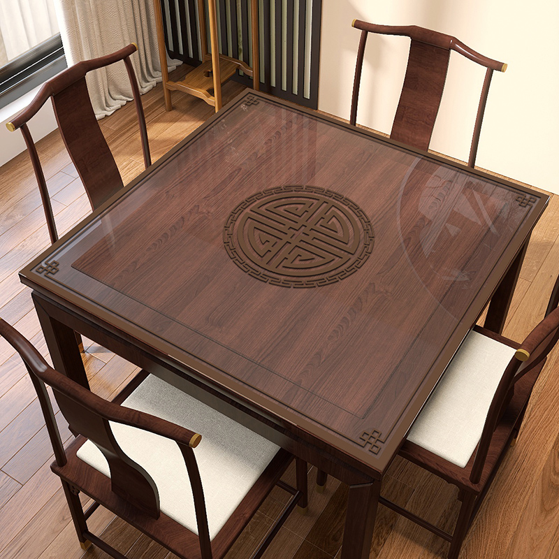 中式软玻璃镂空i方桌桌垫正方形茶几家用八仙桌防水防油桌面保护