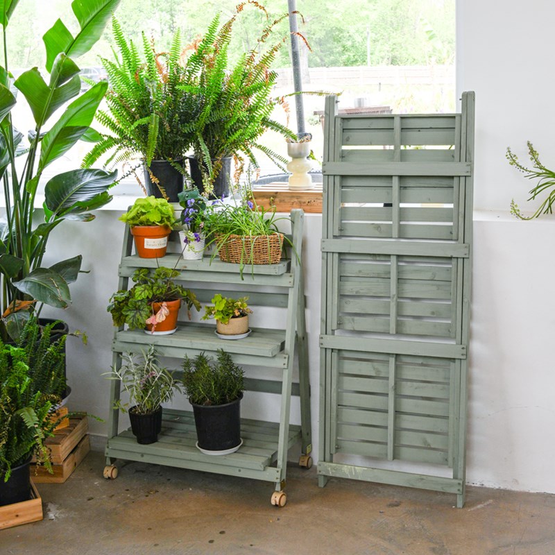 实木阳台花架子置物落地式可折叠移动户J外庭院花园多肉花盆植物