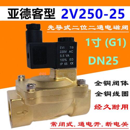 亚德客型2V250-25先导式电磁阀二位二通 DN25电磁阀水阀 220V 24V
