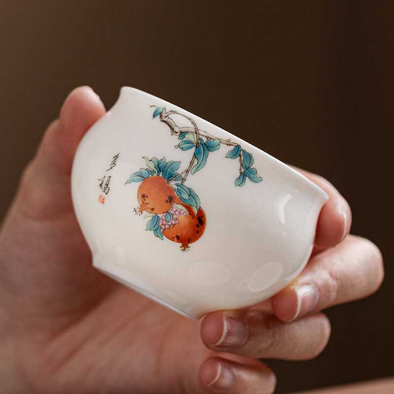 厂家硕果累累水缸主人杯单杯喝茶陶瓷品茗杯羊脂玉茶具功夫小茶杯