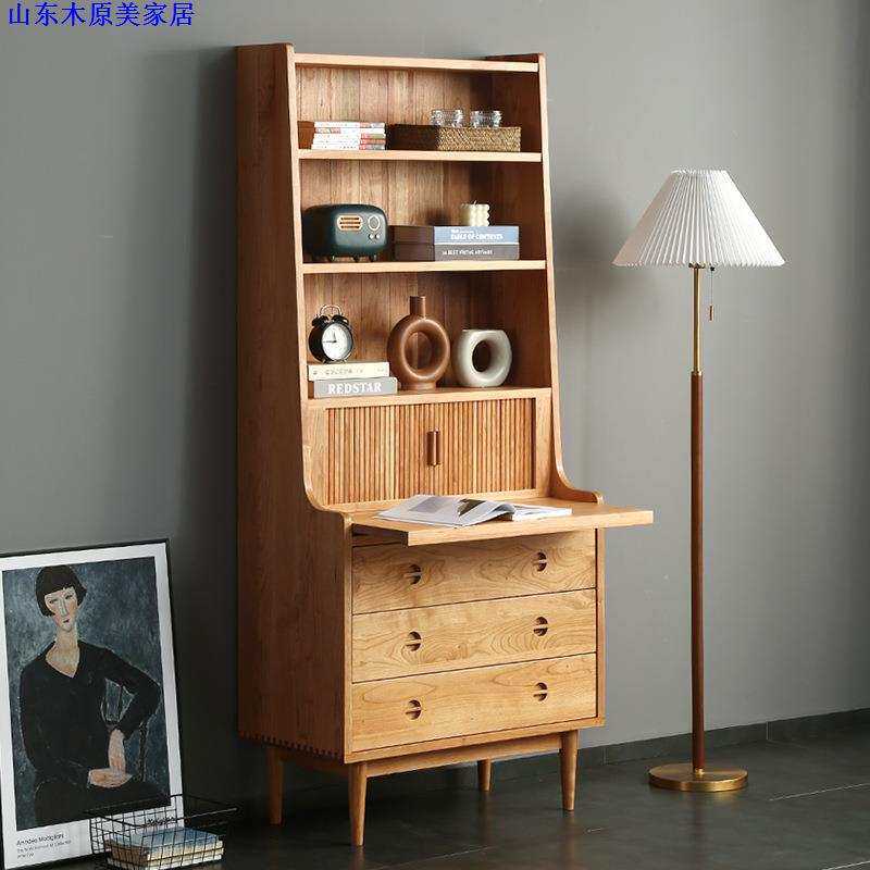 北欧实木边柜电视柜组合高柜樱桃木书柜日式立柜现代简约置物书架
