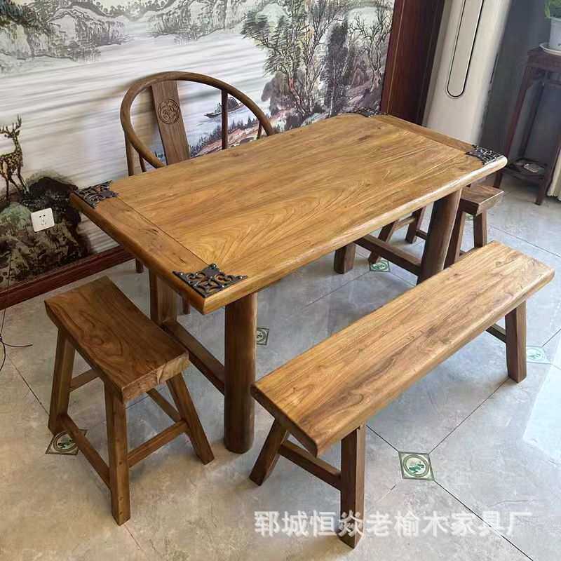 老门板茶桌旧木板复古餐桌实木吧台风化茶桌茶台民宿老榆木喝茶桌