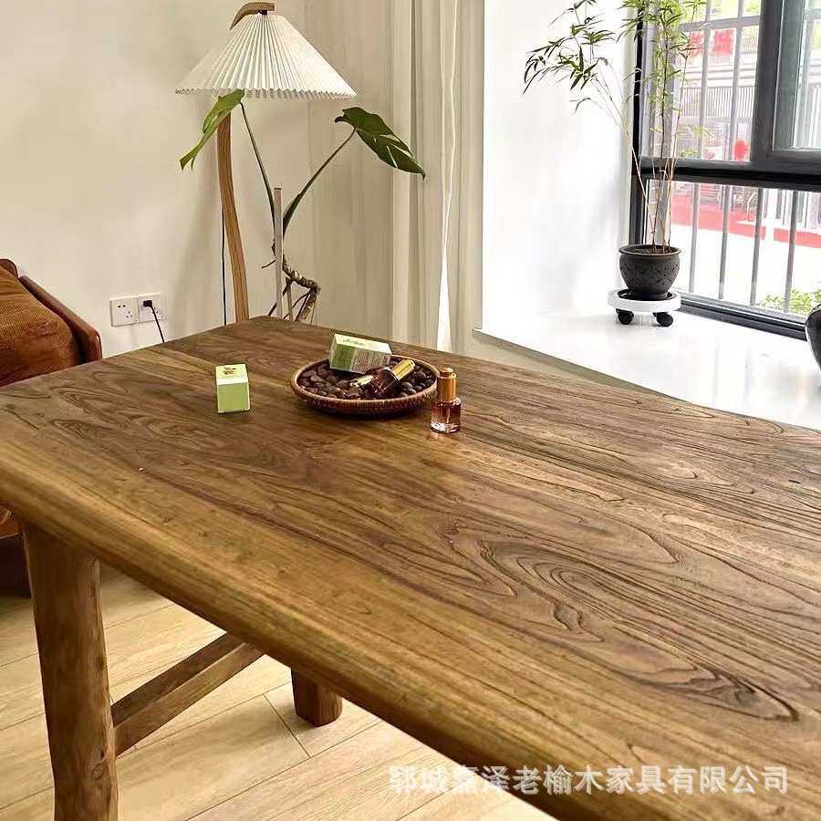 老榆木实木餐桌复古茶桌家用餐桌实木吧台电脑桌书桌民宿饭店桌