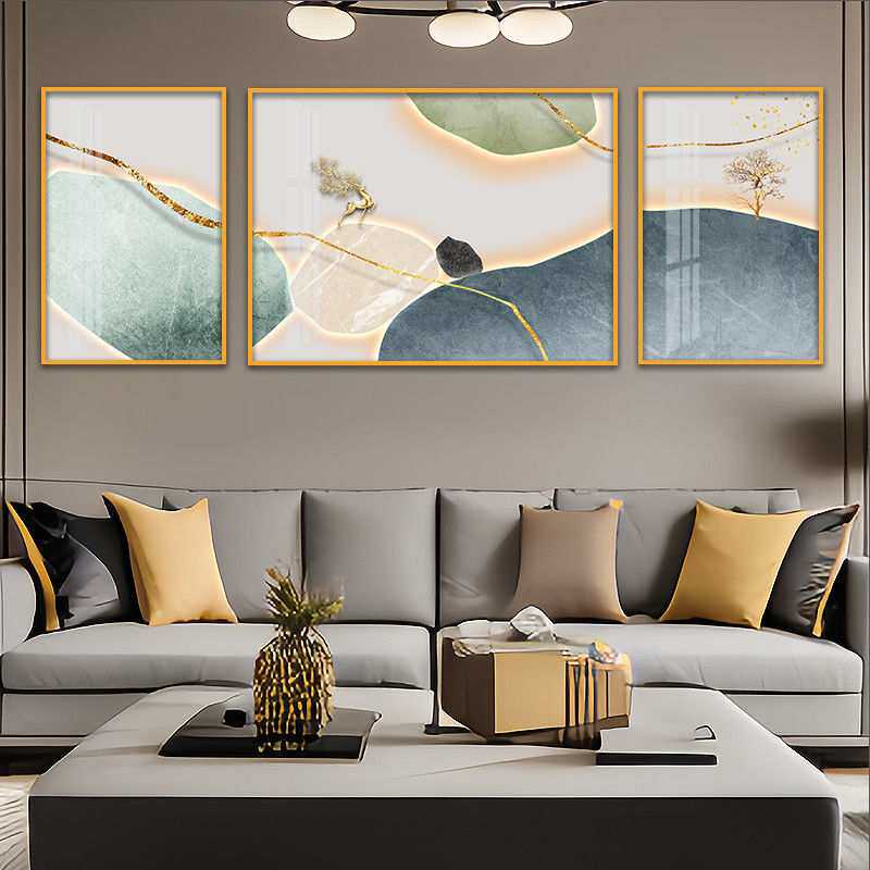 抽象纹理轻奢装饰画现代沙发画客厅高端有框高档简约三联挂画