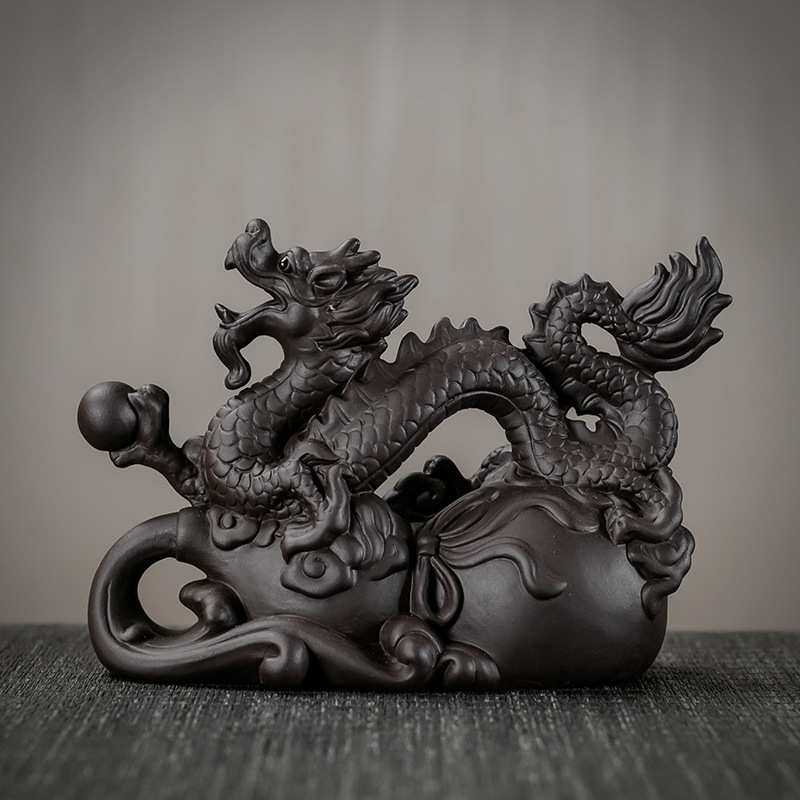 紫砂窑变釉祥龙茶宠摆件可养龙龟摆件茶具配件桌台小摆件茶艺