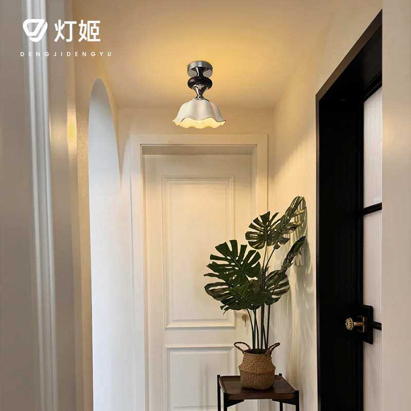 法式复古风过道灯中古奶油走廊玄关入户灯现代简约陶瓷星辉吸顶灯