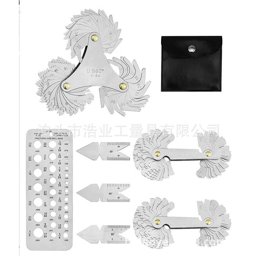 不锈钢多孔量尺钻头量规 51+52+58+3片55度60度螺纹规七件套